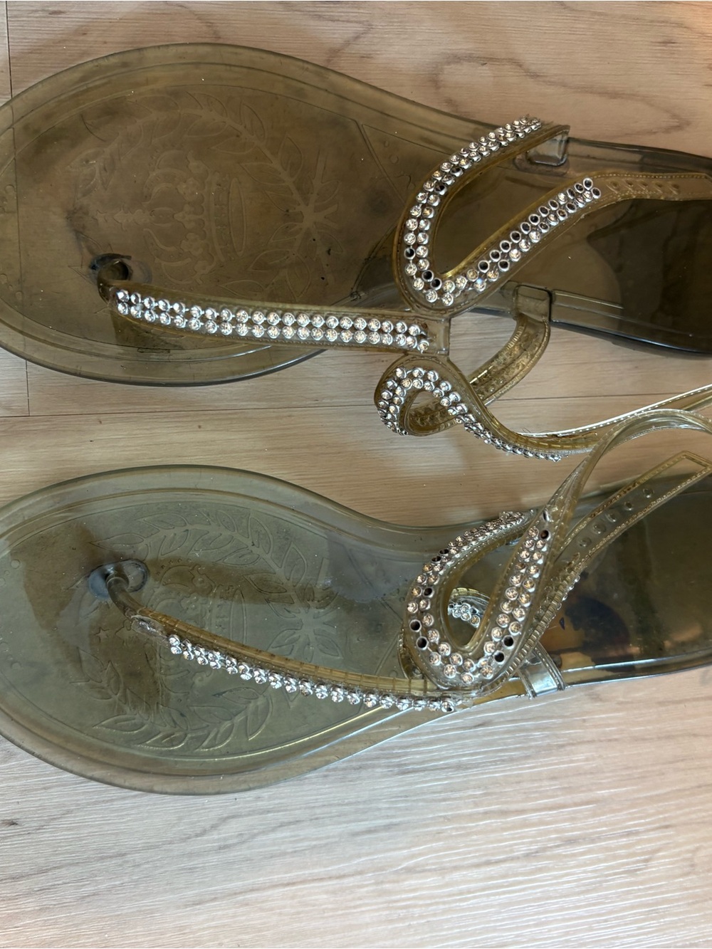Women’s Crystal-Embellished Gold Jelly Sandals